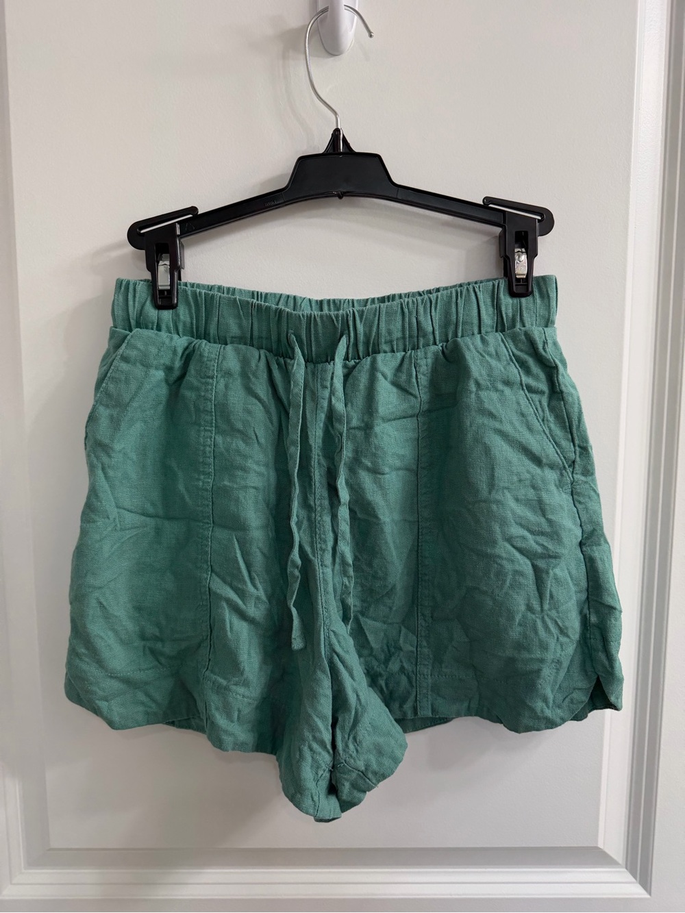 Women’s Elastic-Waist Drawstring Linen Shorts - Teal Green